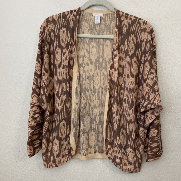 Chico's Cardigan Womens Size 2 Large Linen Blend Brown Tan - Picture 1 of 6
